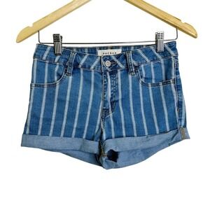 PacSun High Rise Striped Denim Shorts Women Blue White Cuffed Rolled Hem